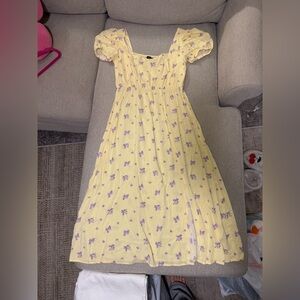Light Yellow Purple Floral Design Dress